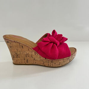 Born Cami Bow Cork Wedge Platform Slide Sandal Pink 8 NWOT